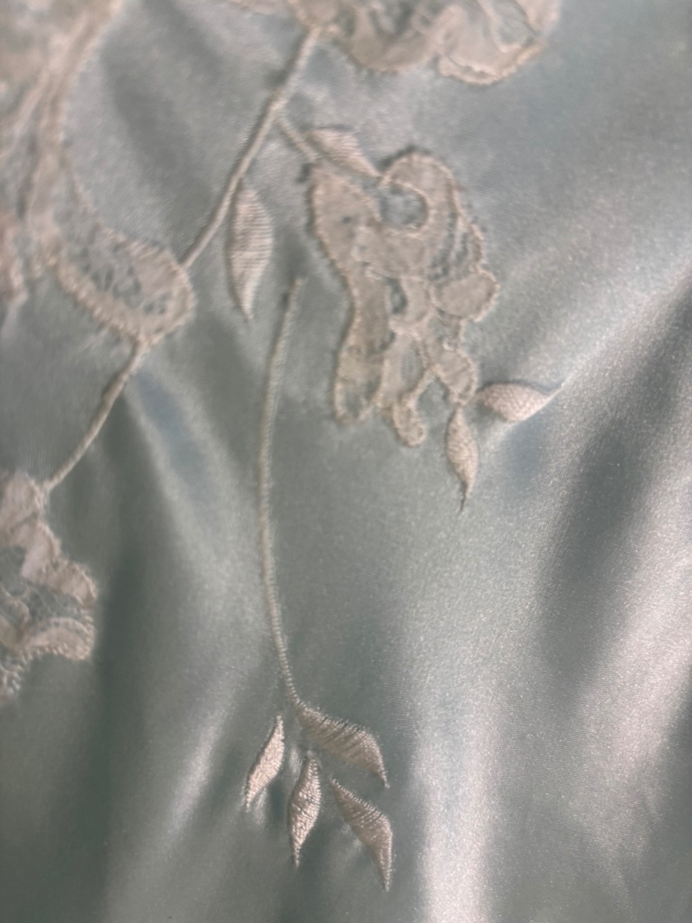 Natori Light Blue Satin Lace Embroidered Nightgown Dress | Medium - Picture 4 of 8